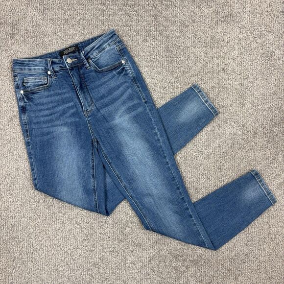 Judy Blue Denim - Judy Blue Jeans Womens 7 Medium Wash Mid Rise Skinny Distressed Stretch Denim